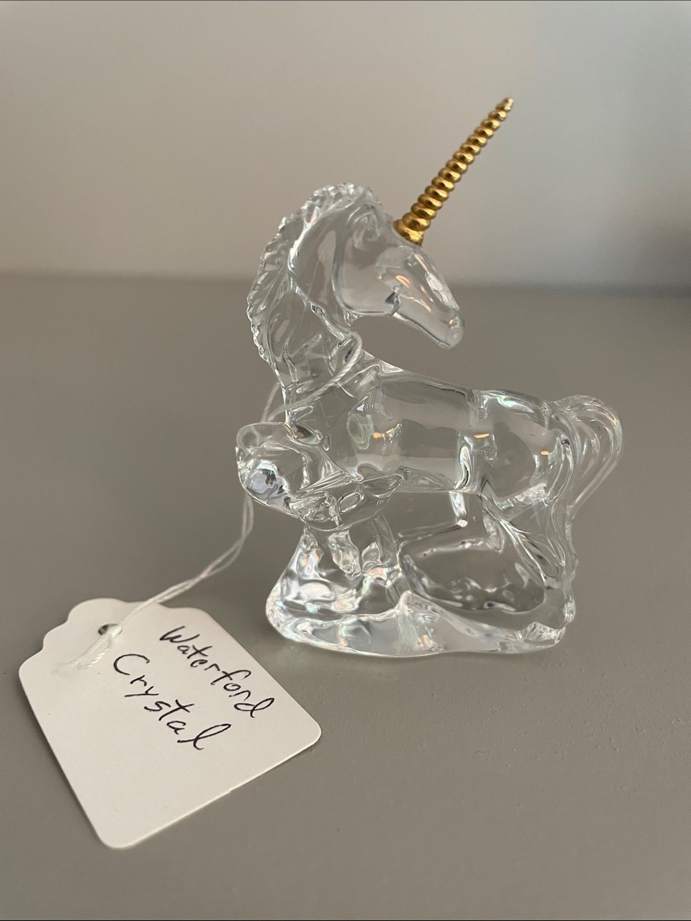 Vintage Waterford Crystal Clear Unicorn with Gold Horn Accent